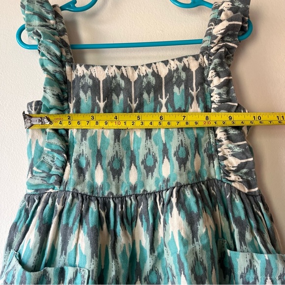 Kate Quinn Girls 4T Ruffle Strap Pocket Dress Teal Gray Ikat Print Summer Outfit - Picture 5 of 8